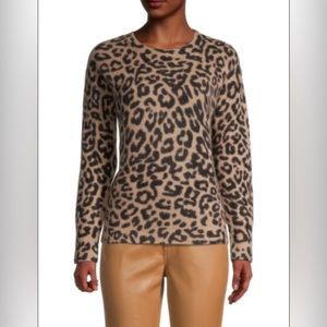 Elie Tahari Leopard Print Cashmere Crewneck Sweater XL